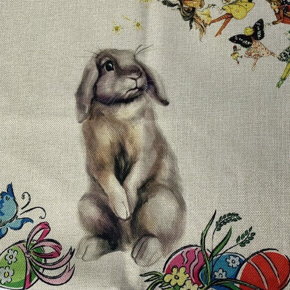 Easter Bunny Eggs Fairies Woven Pillow Cover Square Butterfly 17.5” x 18” - Picture 4 of 9